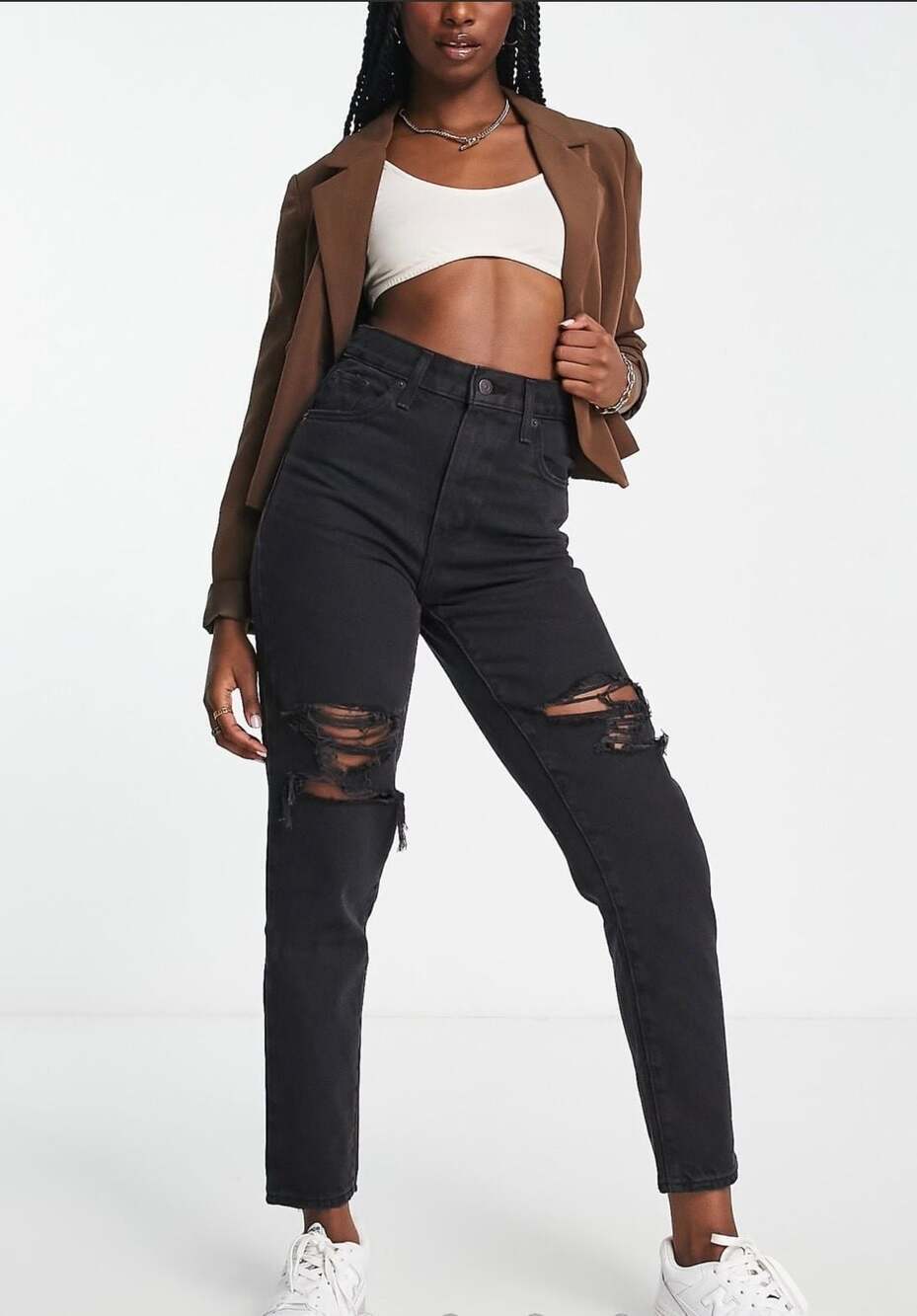 Levi's High Waisted Distressed Mom Jeans in Black